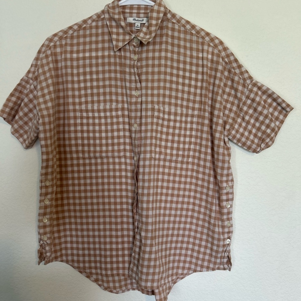 Madewell XS gingham button down side buttons 100% cotton top